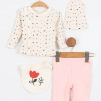 Çiçek Desenli 4lü Zıbın Takımı