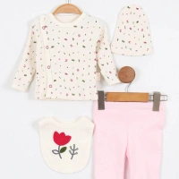 Çiçek Desenli 4lü Zıbın Takımı