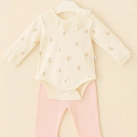 Çiçek Desenli Kız Bebek Takımı