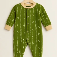 Çizgili Yaprak Desenli Bebek Tulumu