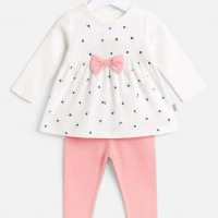 Fiyonklu Çiçek Desenli Kız Bebek Takımı