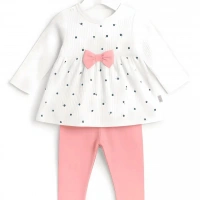 Fiyonklu Çiçek Desenli Kız Bebek Takımı