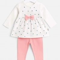 Fiyonklu Çiçek Desenli Kız Bebek Takımı