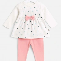 Fiyonklu Çiçek Desenli Kız Bebek Takımı