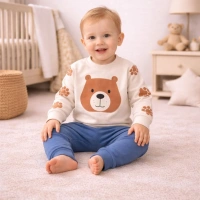 Gonca Bebe Bear Baskılı Penye Bebek Takımı