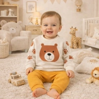 Gonca Bebe Bear Baskılı Penye Bebek Takımı