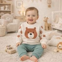 Gonca Bebe Bear Baskılı Penye Bebek Takımı