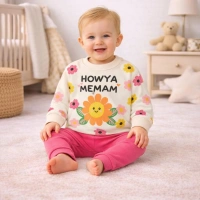 Gonca Bebe Çiçek Baskılı Penye Kız Bebek Takımı