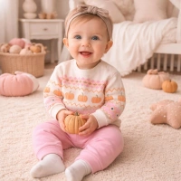 Gonca Bebe Çizgili Balkabağı Desenli Bebek Takımı