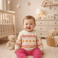 Gonca Bebe Çizgili Balkabağı Desenli Bebek Takımı