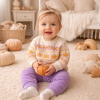 Gonca Bebe Çizgili Balkabağı Desenli Bebek Takımı