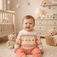 Gonca Bebe Çizgili Balkabağı Desenli Bebek Takımı