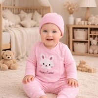 Gonca Bebe Tavşan Desenli 3lü Zıbın Takımı