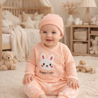 Gonca Bebe Tavşan Desenli 3lü Zıbın Takımı