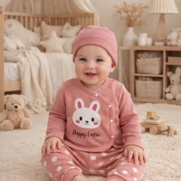 Gonca Bebe Tavşan Desenli 3lü Zıbın Takımı