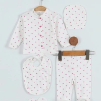 Juuta Kalp Baskılı 5li Kız Bebe Zıbın Seti