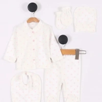 Juuta Kalp Baskılı 5li Kız Bebe Zıbın Seti