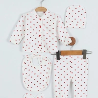 Juuta Kalp Baskılı 5li Kız Bebe Zıbın Seti