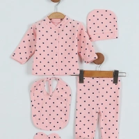 Juuta Kalp Baskılı 5li Kız Bebe Zıbın Seti