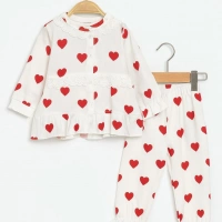 Kalp Baskılı Müslin Kumaş Bebek Takımı