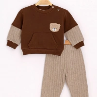 Kanguru Cepli Ayı Desenli Bebek Takımı