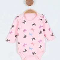 Kelebek Baskılı Uzun Kollu Kız Bebe Badi