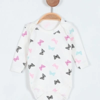 Kelebek Baskılı Uzun Kollu Kız Bebe Badi