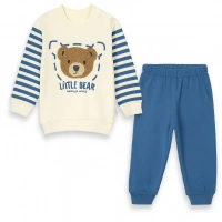 Kol Çizgili Ayı Nakışlı Bebek Takımı