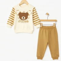 Kol Çizgili Ayı Nakışlı Bebek Takımı