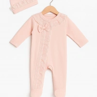 Kurdele ve Dantel Detaylı 2li Bebek Tulumu