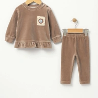 Nakışlı Kadife Kız Bebek Takımı