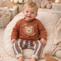 Necixs Aslan Baskılı Altı Çizgili Bebek Takımı