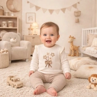 Nikuby Çiçek Süzene Nakışlı Kız Bebek Takımı