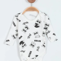 Panda Baskılı Uzun Kollu Erkek Bebe Badi