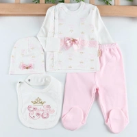 Prenses Nakışlı Kurdeleli 4lü Kız Bebek Takım