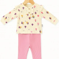 Renkli Çiçek Desenli Kız Bebek Takımı