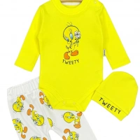 Tweety Kuş Baskılı 3lü Bebek Takımı