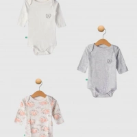 Uzun Kollu Çıtçıtlı 3lü Bebek Badi