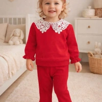 Vovido Dantel Yaka Kız Bebek Takımı