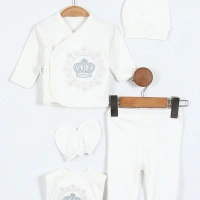 Zıpır Taç Model Taşlı Yeni Doğan 5li Bebek Zıbın