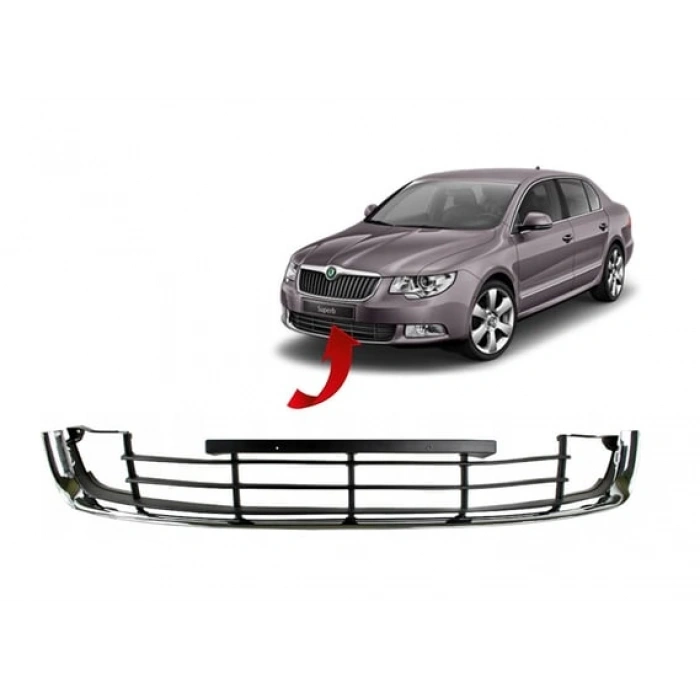 Skoda Superb 2013-2015 Ön Tampon Orta ızgara Siyah 3T0853677A