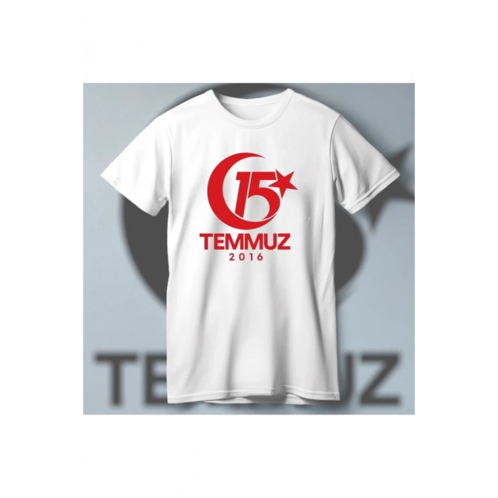 15 Temmuza Özel Tasarım 2016 Baskılı Tshirt  Beyaz