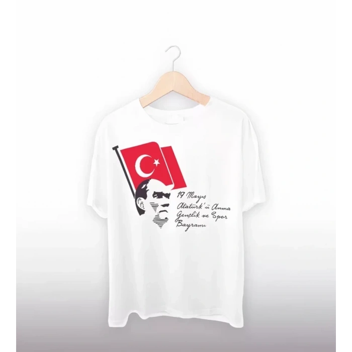 19 ayıs 20/1 Baskılı Tshirt  Beyaz