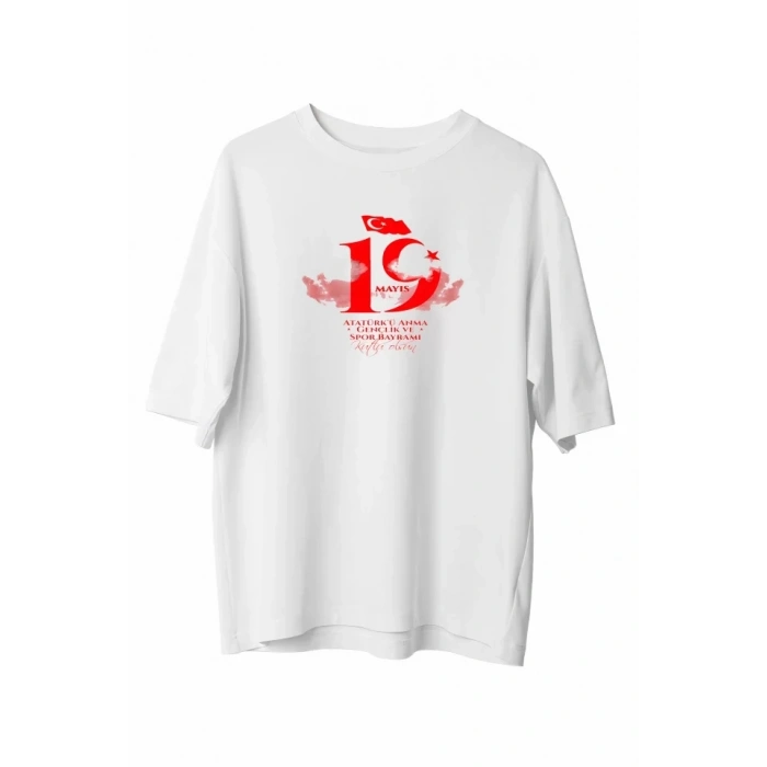19 ayıs Unisex Baskılı Tshirt  Beyaz