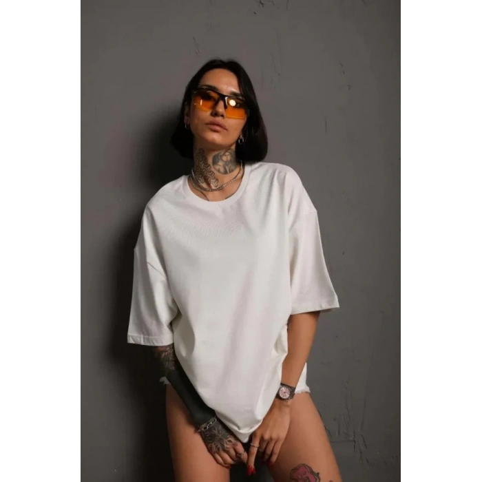 24/1 Düz A Kalite Oversize Tshirt  Beyaz