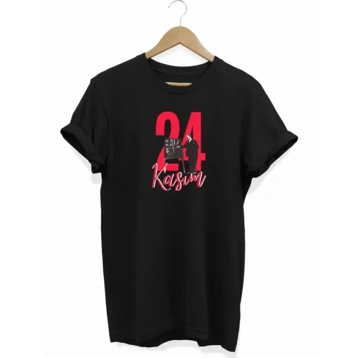 24 Kasım Öğretmenler Günü Öğretmen Hediyesi Baskılı Oversize Tshirt  iyah