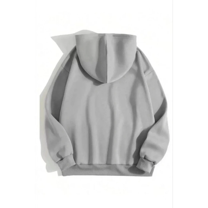 3 İplik Pamuklu Unisex Kapşonlu weetshirt  Gri