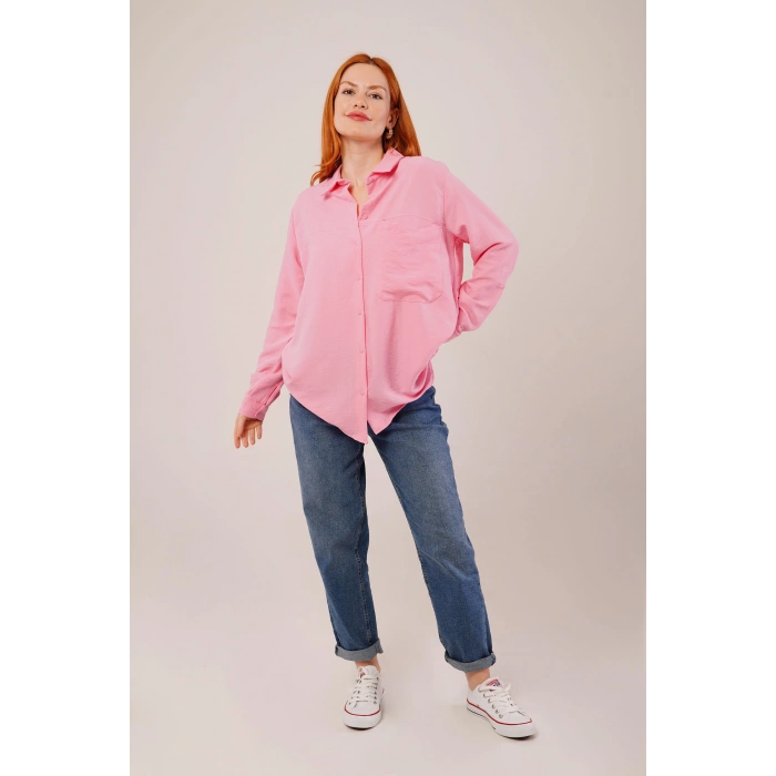 alaş Kesim Cepli Pembe Gömlek