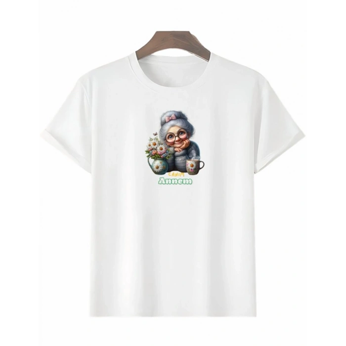 Anneler Gününe Özel Tasarım Canım Annem Baskılı Tshirt  Beyaz