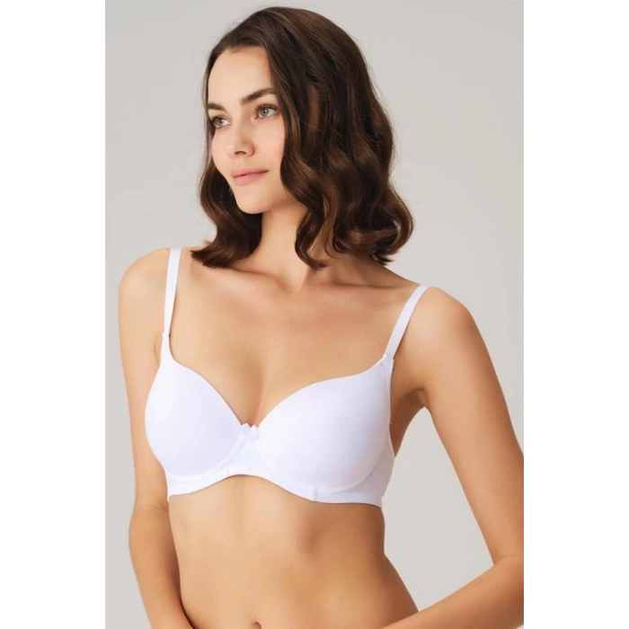 Secretsita Beyaz Balenli Desteksiz Dolgusuz Askıları Çıkabilen Günlük Klasik T-Shirt Sütyeni